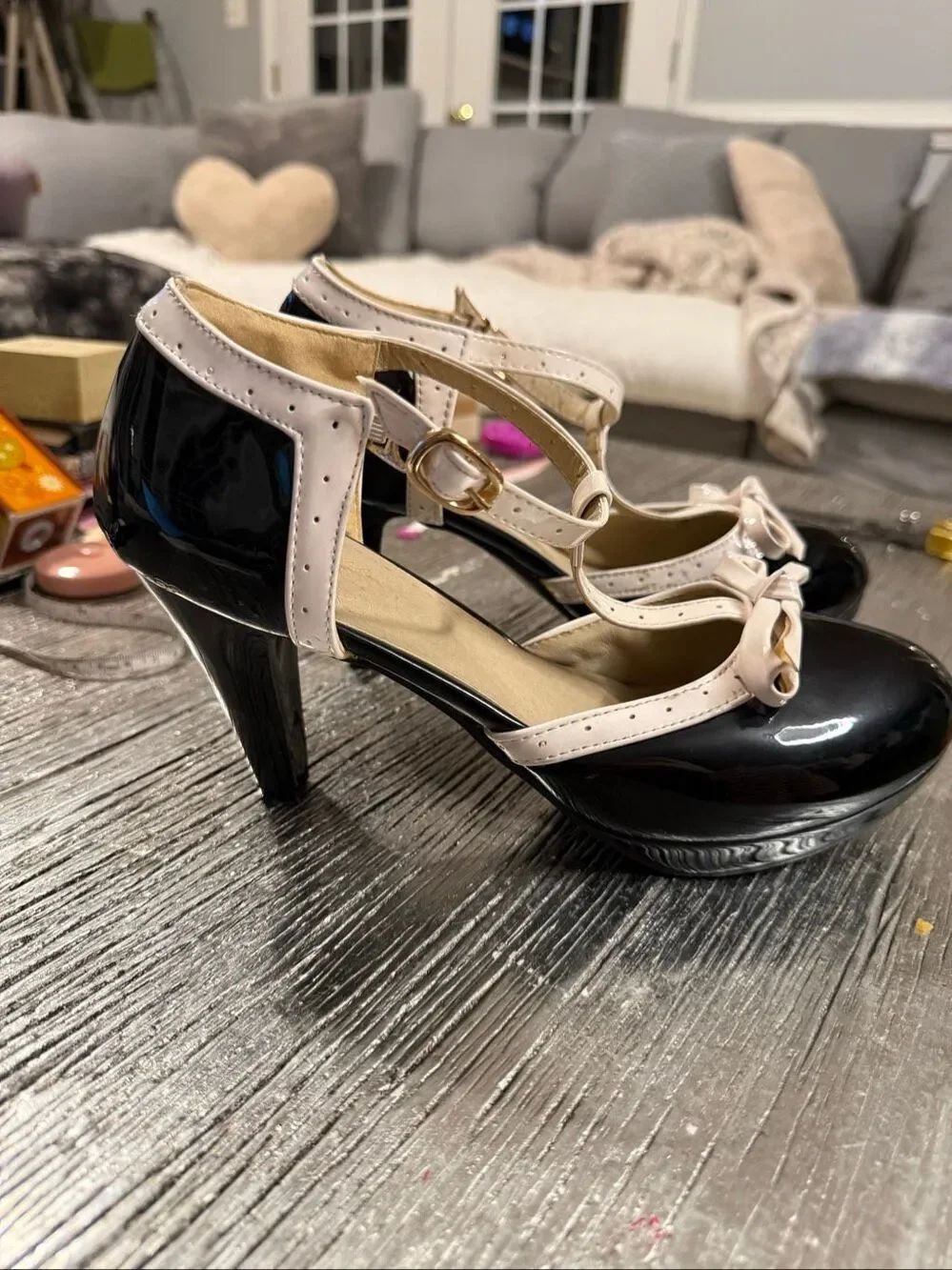Black & White T-Strap Patent Leather Spectator Pumps sz 11 or 43